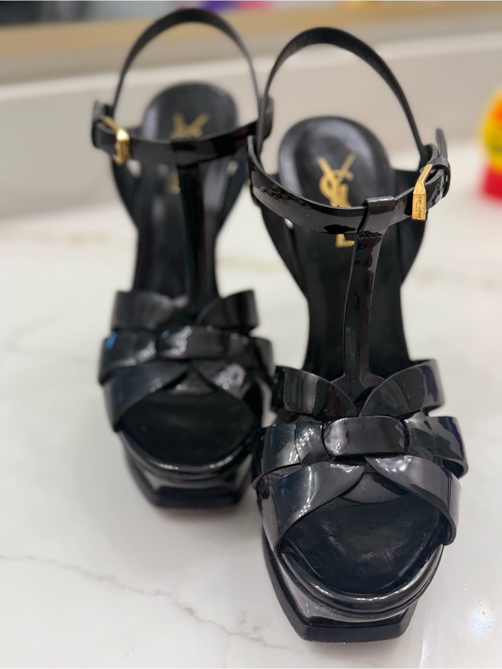 Saint Laurent TRIBUTE PLATFORM SANDALS IN PATENT LEATHER
